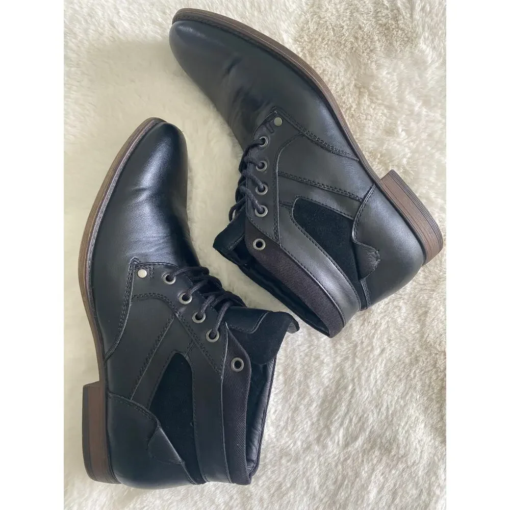 Restoration Vince Black Faux Leather Suede Lace‎ Up Low Boot Men’s Sz 10